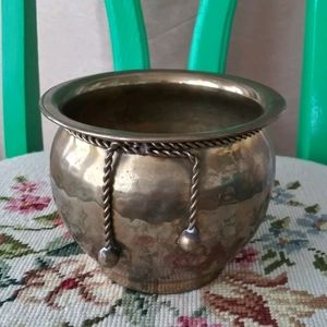 Vintage Hammered Brass Tassel Detail Planter Bowl